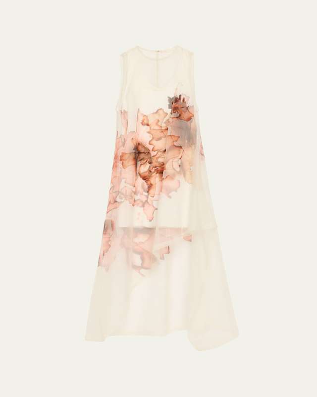 Burnt Floral Organza Gown With Mini Dress Lining